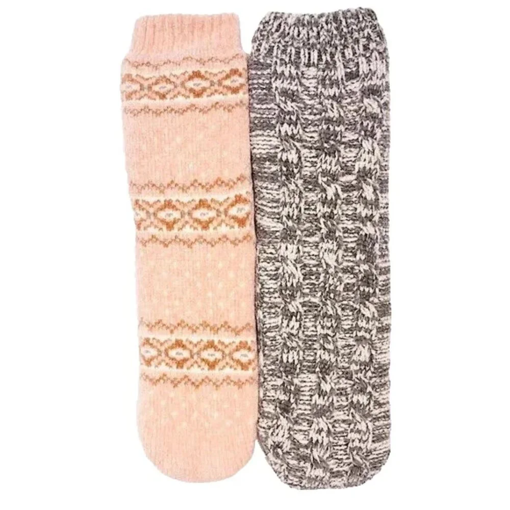 MUK LUKS Women's XL 2 Pack Lined Socks Faux Fur SIZE 8-10 Pink Gray NEW